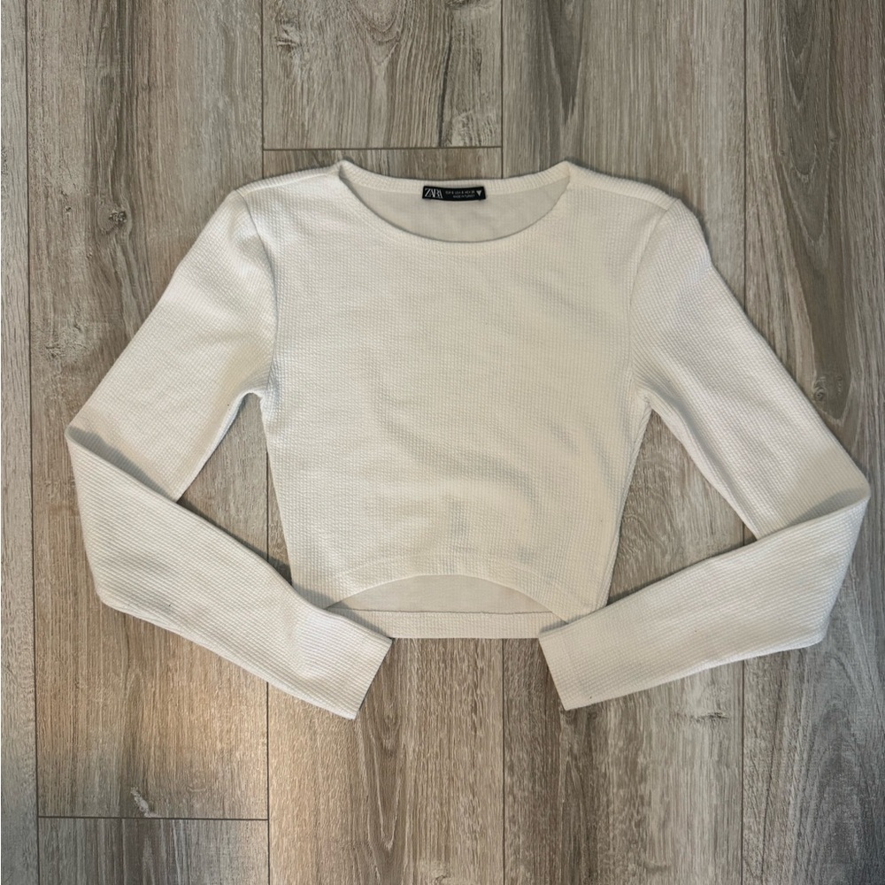 Zara White Long Sleeve Crop Top